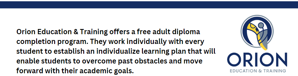 Orion Education and Training offers a free adult diploma program